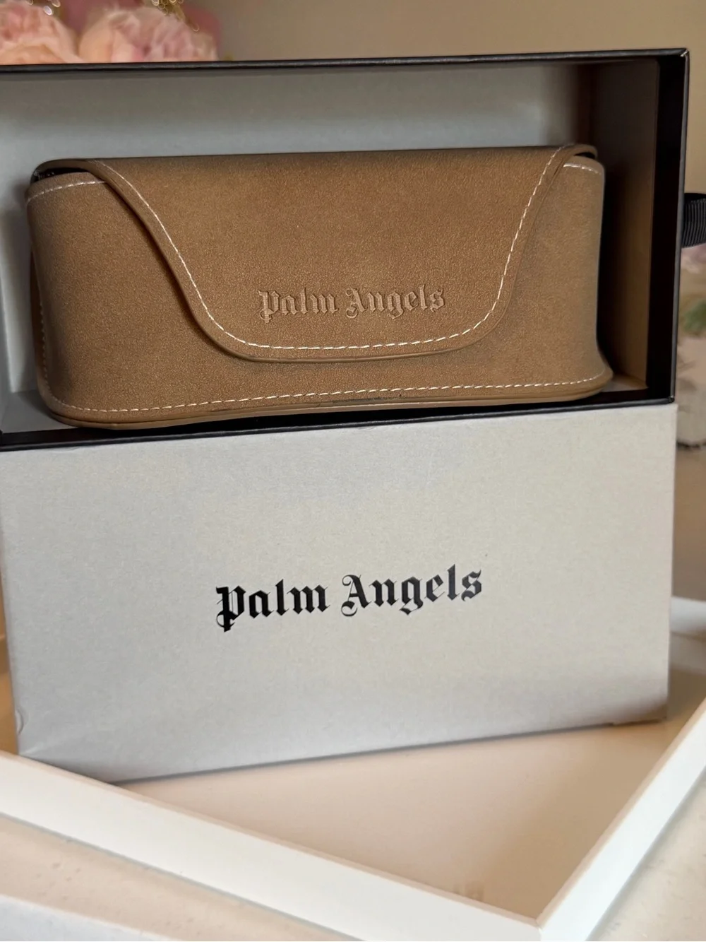 Palm Angels NIB Pink shades new in Brown Suede Sunglasses Case GIFTABLE